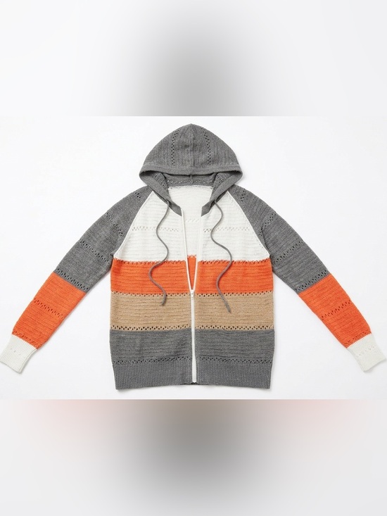 Amazon Tops - Women’s Long Sleeve Color Block Knit Zip Up Sweater with Hood